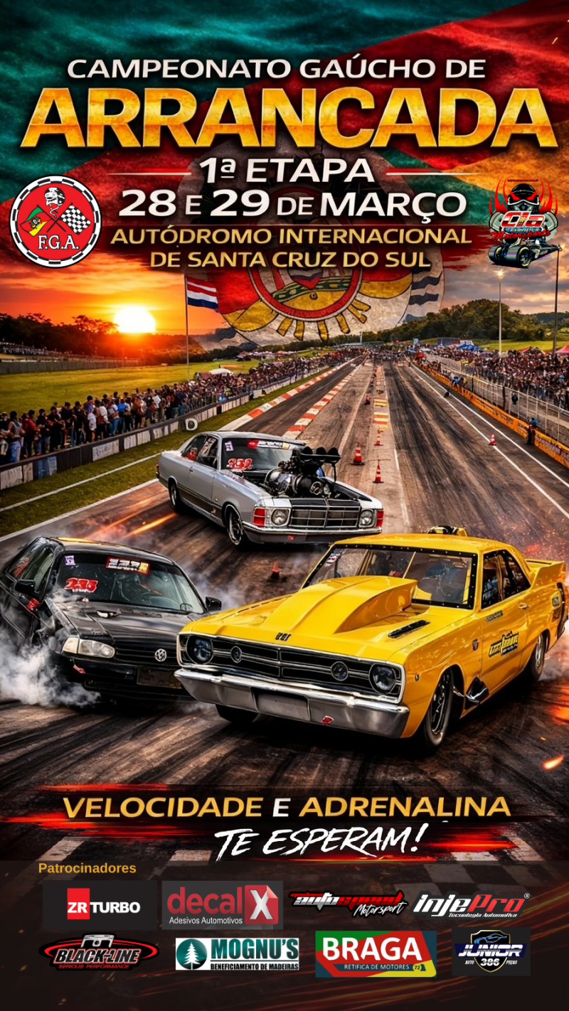 1ª Etapa Campeonato Gaúcho de Arrancada 2026 - 28/03/2026 a 29/03/2026 - Autódromo Internacional de Santa Cruz do Sul/RS